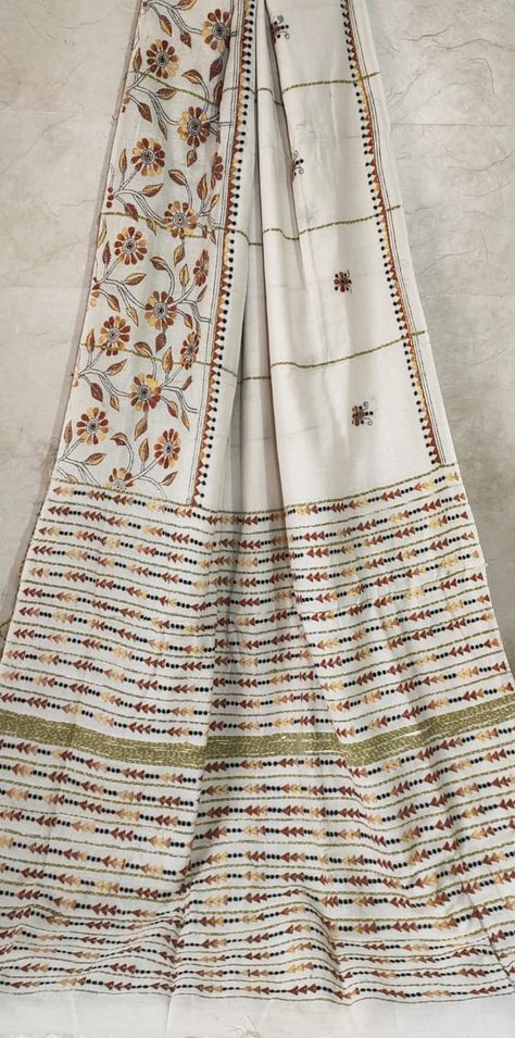 Kantha Stitch Saree, Stitch Saree, Stitches Embroidery, Kantha Work, Kantha Stitch, Cotton Sarees, Fb Page, Cotton Saree, Embroidery Stitches