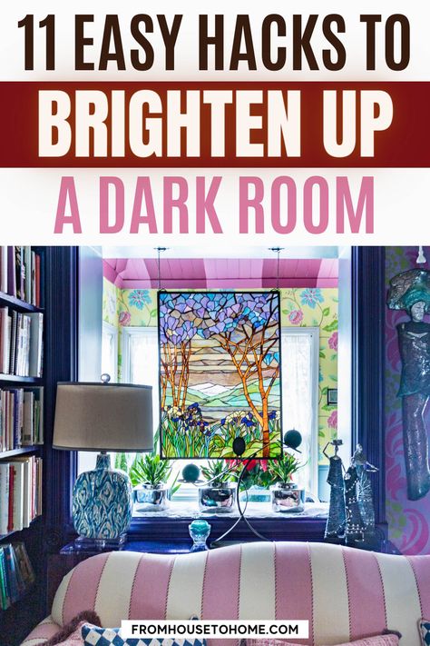 Looking for solutions on how to brighten a dark room in your home? These interior design ideas work well for spaces with dark floors, dark walls, dark furniture, and even rooms with no windows at all! From home decor to additional lighting, there are many options to help make a dark room look brighter. Small Room No Windows Ideas, Rooms With No Windows, Brighten Up A Dark Room, Windows Interior, Brighten Room, Hidden Lighting, Dark Living Rooms, A Dark Room, Dark Hardwood