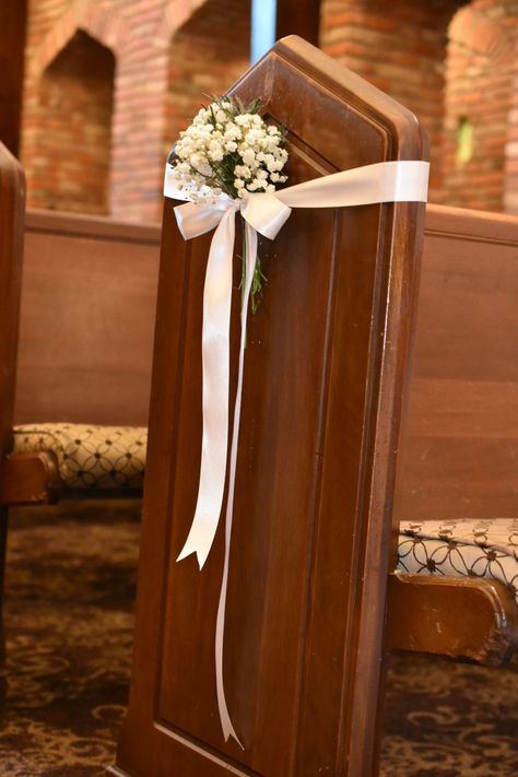 Church Pew Wedding Decorations, Blessings Bags, Church Pew Wedding, Pew Marker, Variegated Ficus, Church Pew Decorations, Wedding Pew Decorations, October Weddings, Wedding Church Aisle