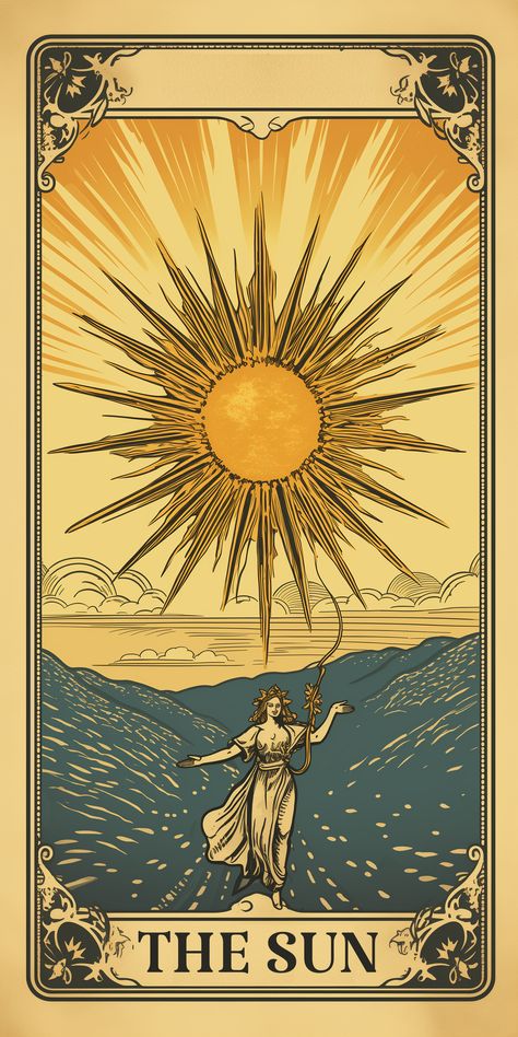 Sun Tarot Card, The Sun Tarot Card, The Sun Tarot, Tarot Cards Art, Card Drawing, Tarot Art, Tattoo Flash, Tarot Card, Tarot Decks