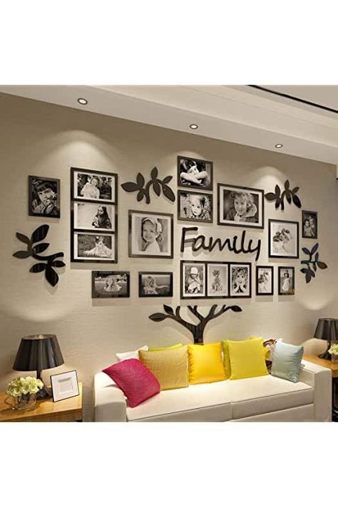 Family Photos Wall Decor, Pictures Collage, Picture Wall Living Room, Collage 3d, Family Room Wall Decor, Picture Frame Collage, Memory Collage, Photowall Ideas, Family Pictures On Wall