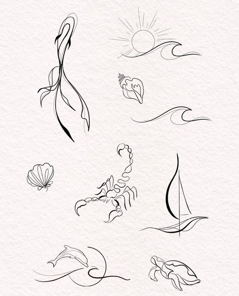 Ocean Tattoos Mermaid, Ocean Doodles Aesthetic, Tattoo Ideas Female Fine Line, Ocean Fine Line Tattoo, Fine Line Ankle Tattoo, Fine Line Ocean Tattoo, Sea Related Tattoos, Tattoo Ideas Sea, Small Ocean Tattoos