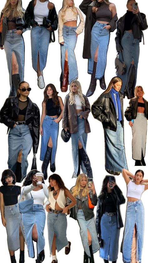 Jean Skirt Outfits Fall, Denim Skirt Winter, Denim Skirt Outfit Winter, Long Denim Skirt Outfits, Denim Skirt Outfit Fall, Skirt Outfits For Women, Long Denim Skirt Outfit, Fashion Dresses For Women, Jean Skirt Outfits