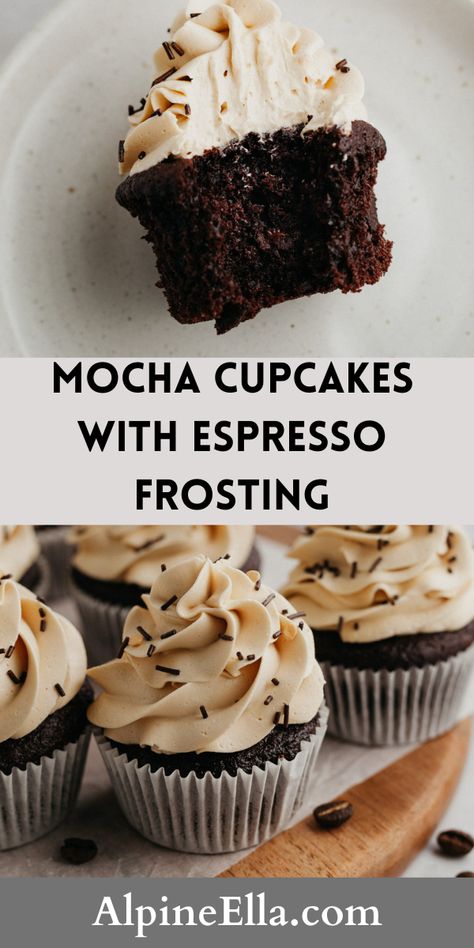 Chocolate Espresso Cupcakes, Espresso Buttercream Frosting, Espresso Frosting, Espresso Buttercream, Espresso Cupcakes, Mocha Cupcakes, Mocha Recipe, Coffee Cupcakes, Hello Cupcake