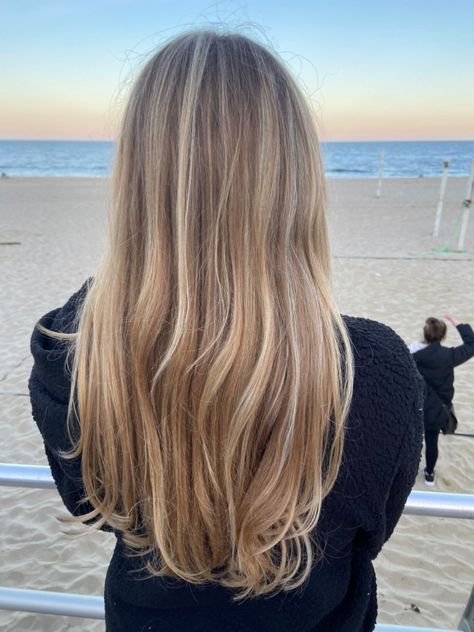 Straight Blonde Hair Balayage, Summer Hair Dirty Blonde, Dark Blonde Summer Hair, Natural Highlights On Light Brown Hair, Embreighcourtlyn Hair, Full Highlights On Light Brown Hair, Toasted Coconut Blonde Hair, Honey Blonde With Lowlights, Honey Blonde Hair With Brown