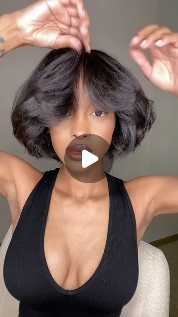 @aaliyahtanza on Instagram: "Give my Bob some BAWDY w/ me. 🤪" Full Bob Black Women, Shaved Side Bob Hairstyles Black Women, How To Style Short Black Hair, Curtain Bang Bob Black Women, Black Women Relaxed Hairstyles, Blow Out Short Hair Black Woman, Relax Hairstyles For Black Women, Short Bob With Bangs Black Women, Black Haircut Women