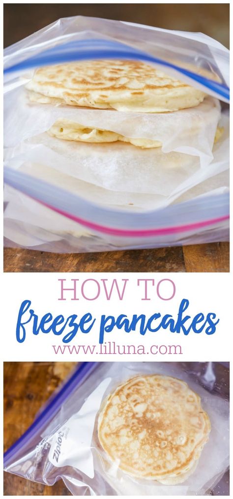 Freezing pancakes is my all-time favorite mom hack. Make a big batch, throw them in the freezer, and you've got an easy breakfast for busy mornings! #howtofreezepancakes #pancakes #freezingpancakes #mealprep #foodstorage Freezing Pancakes, Freezer Pancakes, Strawberry Pancakes Recipe, Cinnamon Roll Pancakes Recipe, Cinnamon Pancakes Recipe, Homemade Buttermilk Pancakes, Breakfast For Busy Mornings, Breakfast Pancakes Recipe, Chocolate Chip Pancakes Recipe