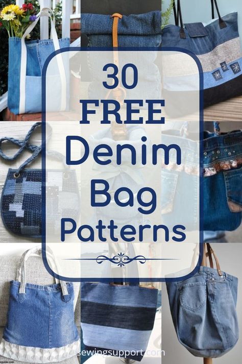 Make a casual denim bag from jeans, upcycling and recycling them into fashionable handbags and totes with the help of this collection of over 30 free denim tote and handbag patterns, diy sewing projects, and tutorials. Bag From Jeans, Denim Bags From Jeans, Diy Jean Bag, Upcycled Denim Diy, Jute Tas, Diy Jeans Crafts, Diy Old Jeans, Diy Bags Jeans, Bag From Old Jeans