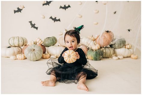 Halloween themed studio mini session inspiration #witch #cake #blackcat Halloween Mini Photo Session Ideas, Halloween Set Up Photography, Cake Smash Photos Halloween, Spooky Mini Session, Halloween Mini Shoot Ideas, First Birthday Halloween Photo Shoot, Halloween Photoshoot In Studio, 1st Birthday Halloween Photoshoot, Spooky Cake Smash