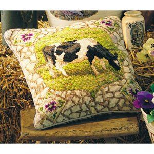 RARE EHRMAN PANSY COW NEEDLEPOINT KIT KAFFE FASSETT Cow Tapestry, Kaffe Fassett Needlepoint, Ehrman Tapestry, Needlepoint Rugs, Art Nouveau Flowers, Animal Portraits Art, Tapestry Kits, Needlepoint Designs, Needlepoint Pillows