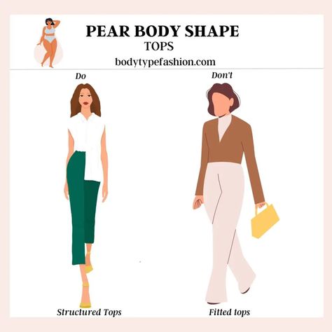 Wear Structured Tops Unique Body Features, Inverted Triangle Body Shape Fashion, Pear Body Shape Fashion, Triangle Body Shape Fashion, Pear Body Shape Outfits, Pear Shape Fashion, Pear Shaped Outfits, Inverted Triangle Body Shape, Pear Shaped Women