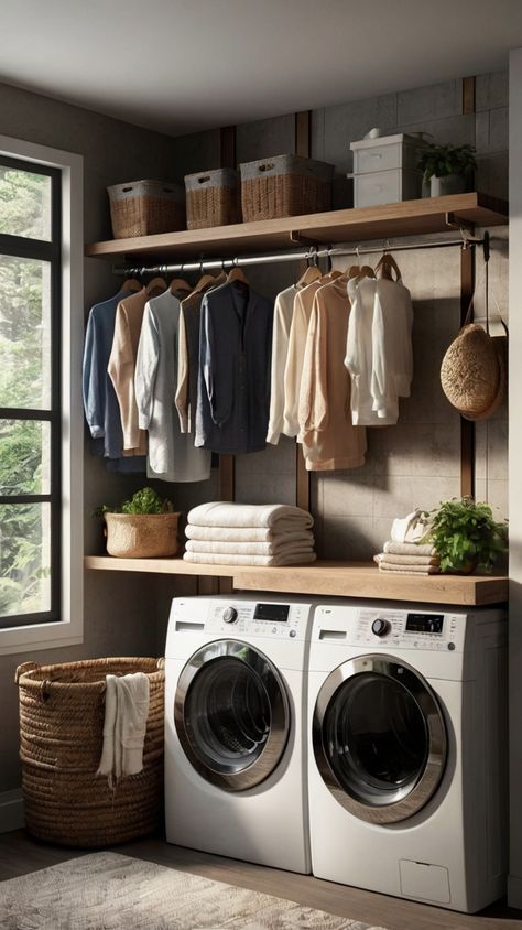 Laundry Room Ideas With Drying Rack, Custom Home Laundry Room, Closet And Laundry Room Combo, Small Laundry Room Ideas With Drying Rack, Laundry Room Modern Design, Beautiful Laundry Rooms Modern, Simple Modern Laundry Room, Laundry Room Ideas Long And Narrow, Small Laundry Mudroom