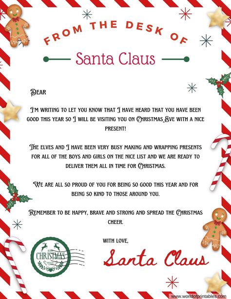 Toddler Santa Letter, Santa Reply Letter Template Free Printable, Santa Response Letter Template, Elf Santa Letters, Free Printable Letters From Santa Claus, Santa Clause Letter Template, Santa Response Letter, Diy Santa Letter, From Santa Letter Printable