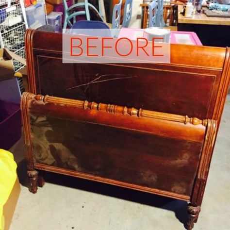 Have you ever heard of Unicorn SPiT Stain? Well, you’re about to use it on EVERYTHING! Upcycling, Repurposed Bed Frames, Sleigh Bed Makeover, Sleigh Bed Painted, Frame Upcycle, Diy Benches, Twin Sleigh Bed, Comfy Bench, Diy Bank