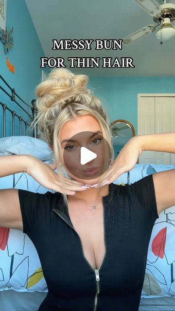 The Perfect Messy Bun How To Do, Hair Bun Hacks Videos, How To Make A Messy Hair Bun, Messy Hair Bun Styles, Simple Messy Bun For Long Hair, Too Messy Bun, Messy Bun Tutorial Fine Hair, Messy Bun With Chopsticks, Messy Bun Bangs Tutorial