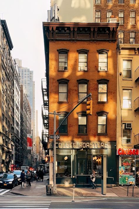 7th Avenue and W 25th Street, Chelsea, Manhattan, New York City. Photo by iwyndt. New York Apartment Exterior, Nyc Exterior, Nyc Landscape, Nyc Life Aesthetic, New York Building, Tribeca Nyc, Nyc Buildings, Nyc Architecture, Chelsea Manhattan