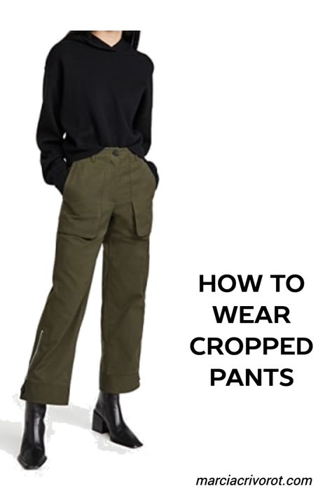 how to wear cropped pants, cropped pants for petites Cropped Tailored Pants Outfit, Crop Khaki Pants Outfit, Ankle Length Cargo Pants Outfit, Cropped Trousers Outfit Summer, Kick Crop Pants Outfit, Tapered Leg Pants Outfits, Cropped Kick Flare Pants Outfit, Cropped Trousers Outfit Winter, Cropped Trousers And Boots