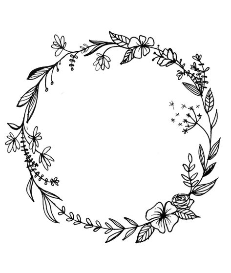 Floral wreath Floral Wreath Drawing, Stammestattoo Designs, Biomechanical Tattoo Design, Tattoo Placements, Minimal Tattoo Design, Chicano Style Tattoo, Tattoo Zeichnungen, Couple Drawing, Biomechanical Tattoo