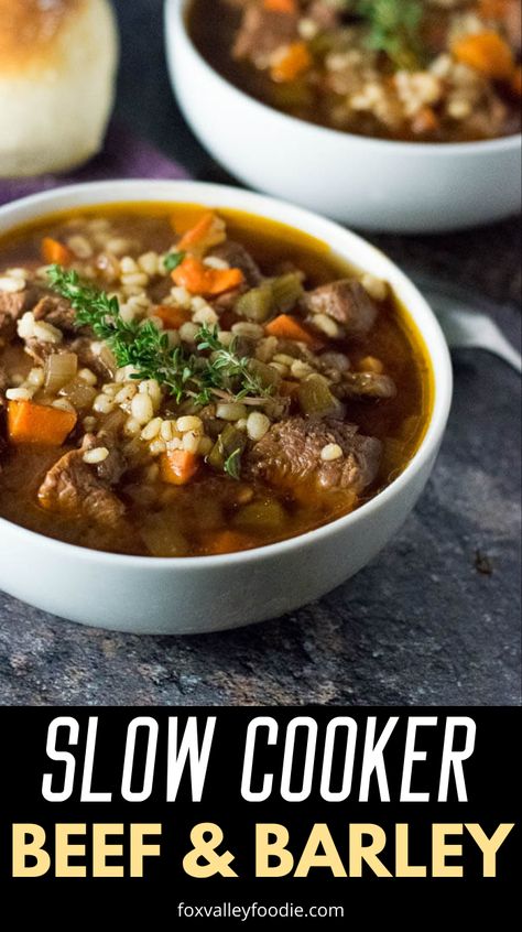 Crockpot Beef Barley Soup, Slow Cooker Beef Barley Soup, Livingood Recipes, Vegetable Beef Barley Soup, Beef Barley Stew, Beef And Barley Soup, Barley Stew, Beef And Barley, Beef Barley