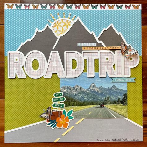 Road Trip Scrapbook, Scrapbooking Alaska, Trip Scrapbook, Camping Scrapbook, Fall Scrapbook Layouts, Wedding Scrapbooking Layouts, Scrapbook Design Layout, Travel Scrapbook Pages, Beautiful Scrapbook Layouts