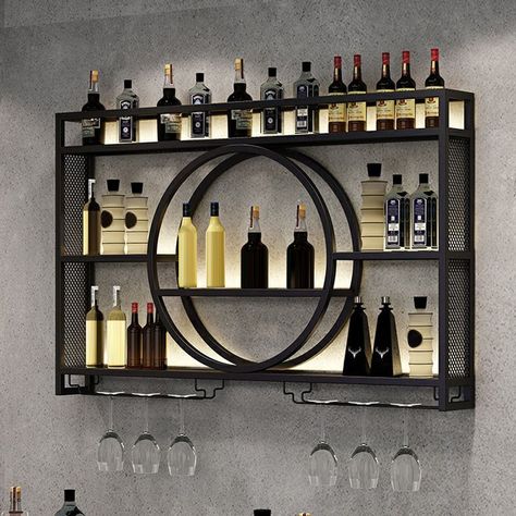 Bottle Wall Storage, Wall Mounted Bar Shelves, Wall Mounted Bar Cabinet, Bar Cabinet Furniture, Alcohol Storage, Wine Bottle Shelf, Wall Mounted Kitchen Storage, Liquor Shelf, Mounted Wine Rack