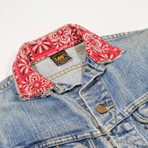 BRUT VINTAGE ARCHIVES Rework Clothes, Jean Jacket Diy, Stretch Beaded Bracelets Diy, Repair Jeans, Upcycled Denim Jacket, Denim Repair, Diy Jacket, Denim Inspiration, Bandana Styles