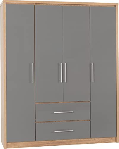 4 Door Wardrobe Design, Free Standing Wardrobe, Triple Wardrobe, White Chest Of Drawers, 4 Door Wardrobe, Large Wardrobes, Wardrobe Lighting, Drawer Space, Metal Drawers