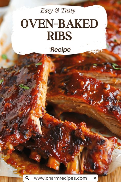 Slow-cooked in the oven, these ribs are seasoned with a flavorful dry rub and finished with a sticky, sweet, and smoky BBQ sauce. Ideal for any occasion, these ribs are sure to satisfy your BBQ cravings. Easy Bbq Ribs In The Oven, Oven Baked Baby Back Ribs Recipes, Slow Baked Ribs In Oven, Baked Ribs Oven Easy, Baked Spare Ribs Oven, Bbq Spare Ribs In The Oven, Easy Ribs In Oven, Best Ribs Recipe Oven, Pork Side Ribs Oven