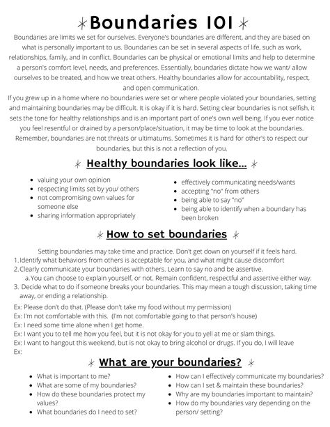 basic worksheet on setting healthy boundaries, exploring boundaries, counseling therapy worksheet Relationship Boundaries Worksheet, Healthy Emotional Boundaries, Boundaries Counseling Activities, Relationship Group Therapy, Be More Put Together, Setting Boundaries For Yourself, Healthy Boundary Responses, Healthy Boundaries Affirmations, Setting Up Boundaries