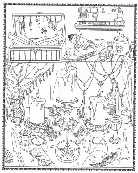 Witchy Coloring Pages Free Printable, Coloring Pages Room, Charibo Art Coloring Pages, Witchcraft Coloring Pages, Tarot Coloring Pages, Witchy Coloring Pages, Charibo Art, Procreate Coloring, Art Coloring Pages