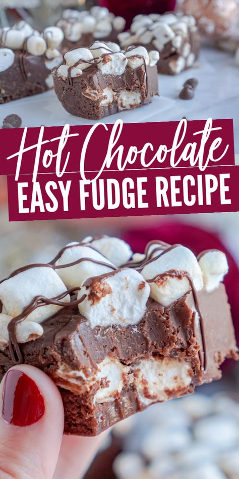 How To Package Fudge As A Gift, Hot Cocoa Fudge Recipe, Christmas Chocolate Fudge, Fudge Packaging Ideas, Christmas Candy To Make, Hot Cocoa Fudge, Christmas Fudge Easy, Chocolate Fudge Recipes, Hot Chocolate Fudge Recipe