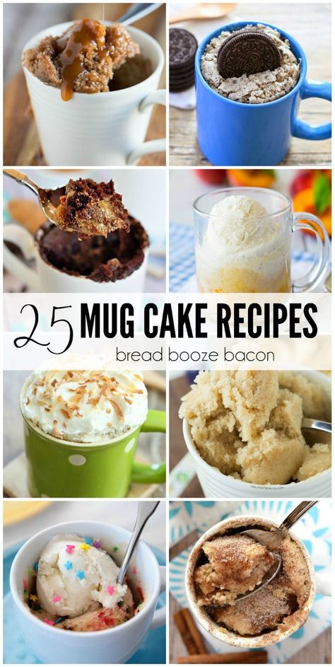 25 Mug Cake Recipes Cup Desserts, Mug Dessert Recipes, Mug Cake Recipes, Microwave Mug Recipes, Cup Dessert, Bread Booze Bacon, Mug Cake Microwave, Mini Torte, Mug Cakes