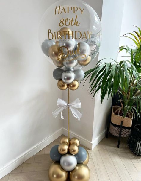 Balloon Stand Ideas Birthday Parties, 80th Birthday Balloon Ideas, 60th Birthday Balloon Ideas, 90th Birthday Balloons, 50th Balloon Ideas, 70th Birthday Balloon Bouquet, 60th Balloon Ideas, 50 Birthday Balloon Ideas, 80th Birthday Table Decor