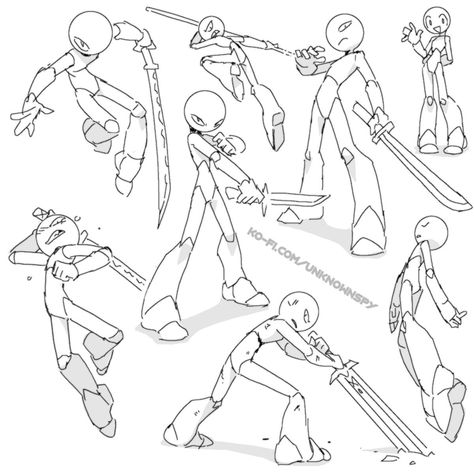 Anime Poses Perspective, Stickman Action Poses, Anime Poses Reference Sketch, Friends Walking Reference, Gaming Poses Drawing, Chibi Swordsman Pose, Minecraft Poses Reference, Poses Anime Reference, Dynamic Duos Drawing