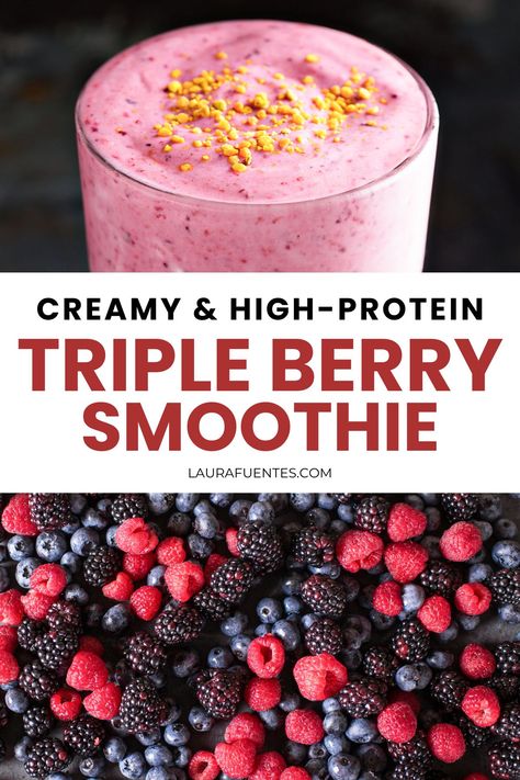 high protein triple berry smoothie Smoothie With Frozen Berries, Berrie Smoothie Recipes, Simple Berry Smoothie Recipes, Frozen Triple Berry Recipes, Quick Smoothie Recipes Frozen Fruit, Berry Mix Smoothie, Frozen Berry Smoothie Recipe, Smoothie Berry Recipe, Berry Medley Smoothie