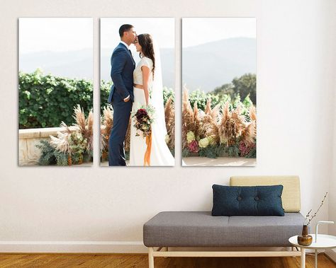 Wedding Photos Canvas Display, Split Photo Wall Art, Split Pictures Wall Art, Canvas Wall Ideas Photo Displays, Large Mixtiles Photo Wall, Wedding Photo Canvas Display, Large Wedding Photo On Wall, Split Canvas Art, Wedding Photo Canvas Ideas