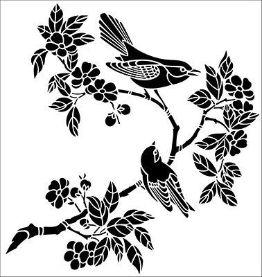 Birds On A Floral Branch detailed durable 190mm Mylar 8" & 12" Stencil *NEW* Stencils Online, Bird Stencil, Monochromatic Art, Floral Stencil, Animal Stencil, Stencil Printing, Drawing Stencils, Asian Tattoos, Silhouette Stencil