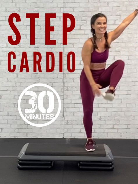 Step Aerobics Workouts, Cardio Step Exercises, 30 Minute Cardio Workout At Home, Step Exercises Workouts Cardio, Cardio Step Workout, Step Board Exercises, Step Hiit Workout, Exercise Step Workout, Step Aerobic Workout Routine