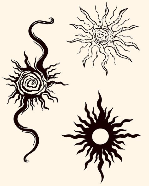 Redo of some old designs I created ✌🏼 • • #tattoostyle #tattoodesign #suntattoo #swirls #tattoo #tattooart #tattooartwork #tattooideas #art #cheltenhamart #artwork #tattooflash #artdesign #tattoos #artist Sun Tattoo Sleeve Women, Seriphum Tattoo, Scary Moon Tattoo, Big Sun Tattoo On Back, Tattoo Swirls Pattern, Shoulder Swirl Tattoo, Tattoo Ideas Thick Lines, Spiral Tattoo Ideas Swirls, Swirly Moon Tattoo