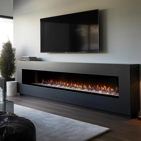 20 Electric Fireplace Ideas with TV Above - HearthandPetals Electric Fireplace Wall With Built Ins, Fireplace Tv Bedroom, Bedroom Electric Fireplace Ideas With Tv, Insert Fireplace Ideas Built Ins, 3 Sided Glass Fireplace, Insert Electric Fireplace Ideas, Linear Fireplace In Bedroom, Electric Fireplace Inserts Ideas, Electric Fireplace In Living Room