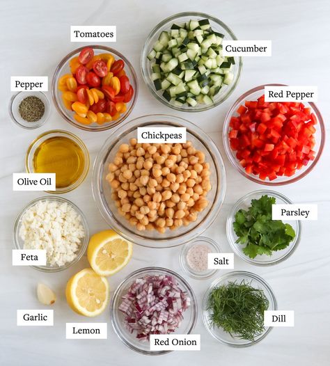 Meditterean Chickpea Salad, Mediterranean Recipes Chickpeas, Salad Recipes Mediterranean, Chickpea Protein Salad, Healthy Salad Lunch, Health Salad, Fresh Protein Salad, Protein Heavy Salad, Green Salad With Chickpeas