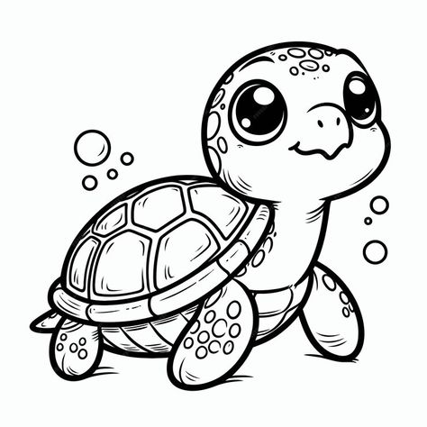 Premium Vector | A drawing of a turtle with a turtle on it Kawaii Turtle Drawing, Drawing Sea Turtles, Cute Sea Turtle Drawing, Sea Turtle Outline, How To Draw Turtle, Drawing Of A Turtle, Draw Turtle, Pictures Of Turtles, Turtle Outline