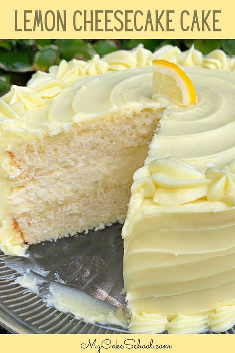 Lemon Cheesecake Cake, My Cake School, Moist Lemon Cake, Lemon Cheese, Lemon Cake Recipe, Lemon Dessert Recipes, Cheesecake Cake, Lemon Cheesecake, Monkey Bread