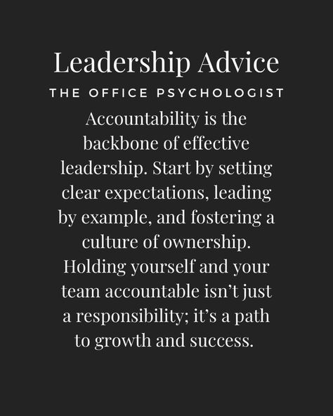 Leadership isn’t just about guiding a team; it’s about accountability—accountability to oneself and to those you lead. If you find it challenging to hold yourself and your team accountable, you’re not alone. However, this is a crucial aspect of effective leadership. Begin by setting clear expectations. Make sure your team understands their roles, responsibilities, and the standards of performance. Lead by example; your actions should reflect the values and expectations you set. Foster a cultur Leadership Ideas Team Building, Challenges At Work Quotes, Lead By Example Quotes Leadership, High Reliability Organization, Be The Example Quotes, Leadership Accountability Quotes, Team Leadership Quotes, Work Leadership Quotes, Authentic Leadership Quotes