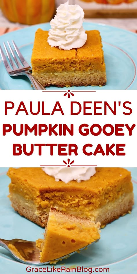 Gooey Butter Cake Bars, Pumpkin Butter Cake, Pumpkin Gooey Butter Cake, Butter Cake Bars, Cake Bars Recipe, Gooey Cake, Gooey Butter, Potluck Ideas, Pumpkin Cake Recipes