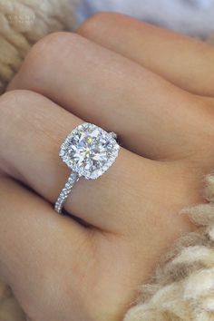 Dream Halo Engagement Rings, Cushion Halo Ring With Wedding Band, Wedding Rings Sparkle, Rounded Square Halo Engagement Rings, Rounded Square Wedding Rings, Round Diamond In Cushion Halo Setting, Cushion Ring With Halo, Beautiful Engagement Rings Romantic, Engagement Rings Halo Cushion Cut