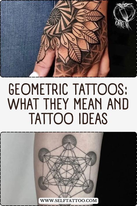 The patterns that make up geometric tattoos create mesmerizing designs. This style of tattooing also takes inspiration from spiritual motifs. So, what are geometric tattoos, what do they mean, and what do common geometric tattoo shapes symbolize? | Geometric Tattoo designs for women, Geometric Tattoo designs for men, Geometric Design Tattoos, Geometric Tattoo sleeve design Geometric Design Tattoo, Geometric Hand Tattoo, Tattoo Shapes, Cult Tattoo, Geometric Tattoo Sleeve, Sacred Geometric Tattoo, Dandelion Tattoo Design, Geometric Tattoo Sleeve Designs, Dotwork Mandala