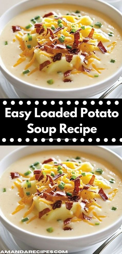 Discover an easy soup recipe that everyone will love! This Slow Cooker Loaded Baked Potato Soup is creamy and comforting, making it a perfect choice for family dinners or cozy nights in with friends. Easy Loaded Potato Soup Recipe, Potato Soup In Slow Cooker, Instant Pot Loaded Potato Soup Easy, Fully Loaded Potato Soup, Potato And Gnocchi Soup, Copycat Chili’s Loaded Baked Potato Soup, Cozy Soups Recipes, Panera Loaded Baked Potato Soup, Loaded Baked Potato Soup Crockpot With Cream Cheese