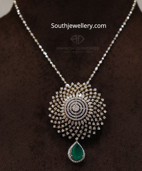 Diamond emerald pendant Jewellery Design Gold, Simple Diamond Jewelry, Vintage Vibes Retro, Latest Gold Jewellery, Diamond Pendant Jewelry, Bridal Diamond Necklace, Real Diamond Necklace, Diamond Jewelry Set, Diamond Pendent