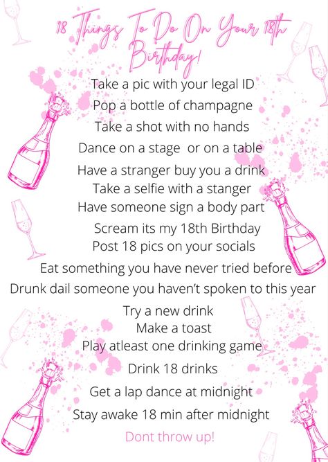 18th Ideas Things To Do On Your, 18th Birthday To Do List, 18th Birthday Name Ideas, 18th Birthday Places To Go, What To Do On 18th Birthday, 18th Birthday Plans Ideas, 18th Birthday Checklist, Bucket List Before 18th Birthday, 18th Bday Party Ideas Daughters